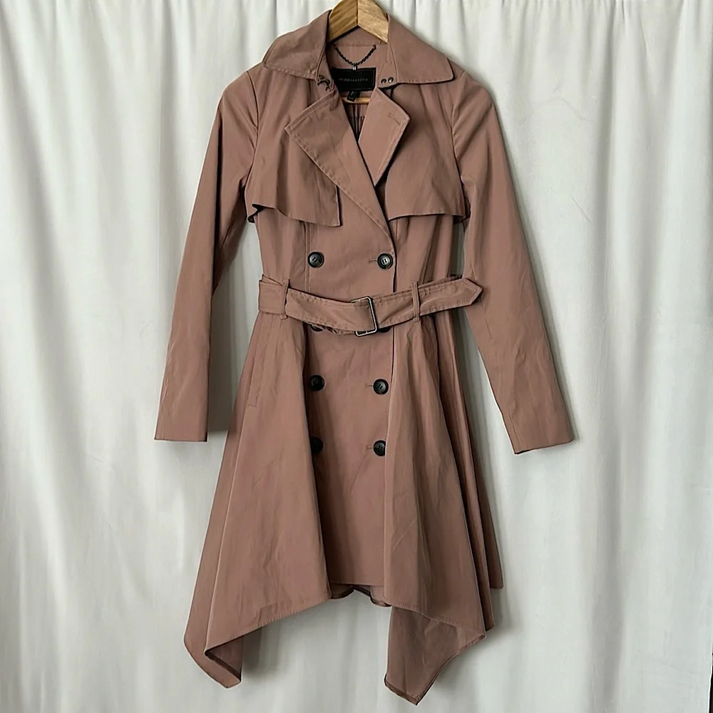 BCBG MaxAzaria NWT Blush Brielle Long Sleeve Trench Coat Jacket **Size XXS** - Picture 5 of 8